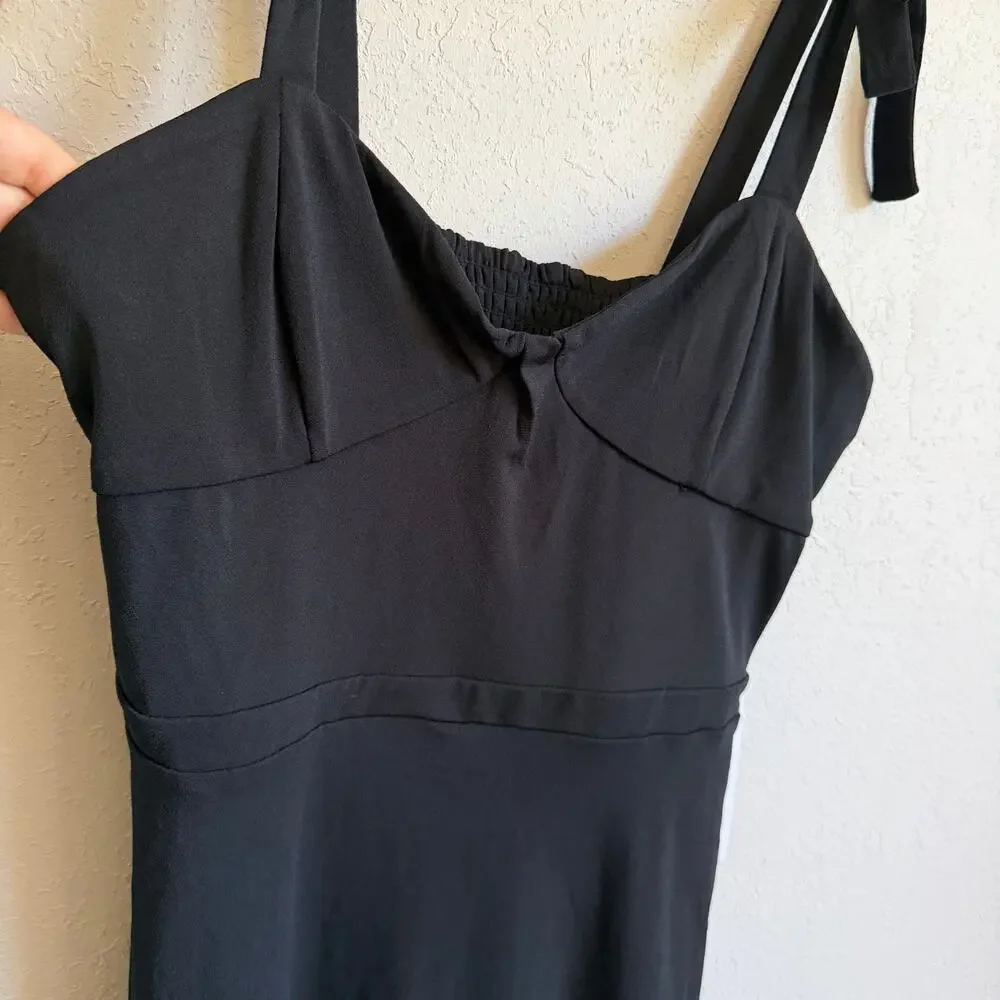 NWT ModCloth Black Mini Dress Tie Sleeveless Dress Womens L Minimalist Coquette
